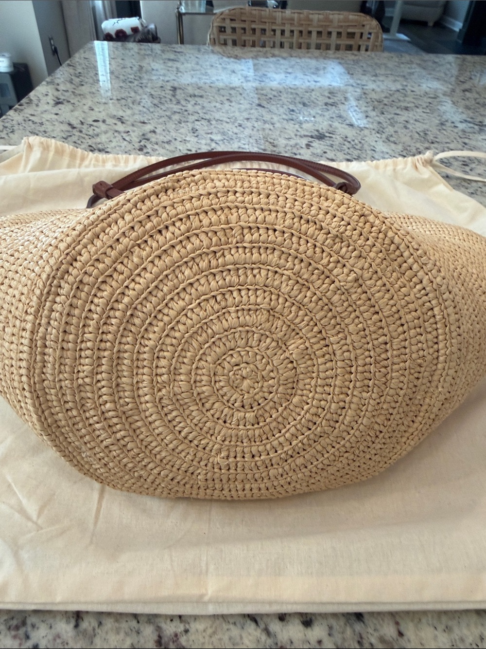 Sezane Justine Basket Bag - Straw Tote with Brown Leather Handles - Picture 8 of 12